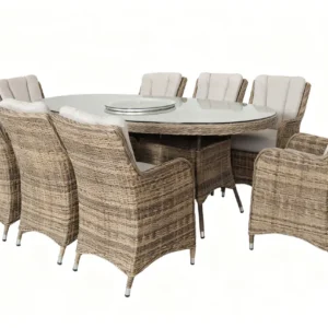 Oval Table & 8 Chairs Garden Dining Set with Ice Bucket & Lazy Susan - Monterey