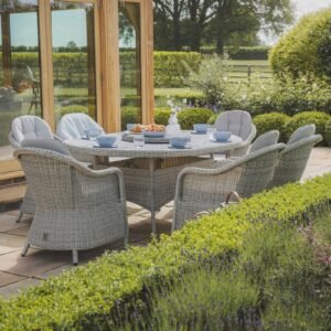 Alternative view of Oxford 6 Seat Oval Dining Set with Heritage Dining Chairs & Woven Lazy Susan - Ceramic Glass